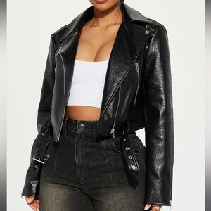 Faux leather croc moto jacket
